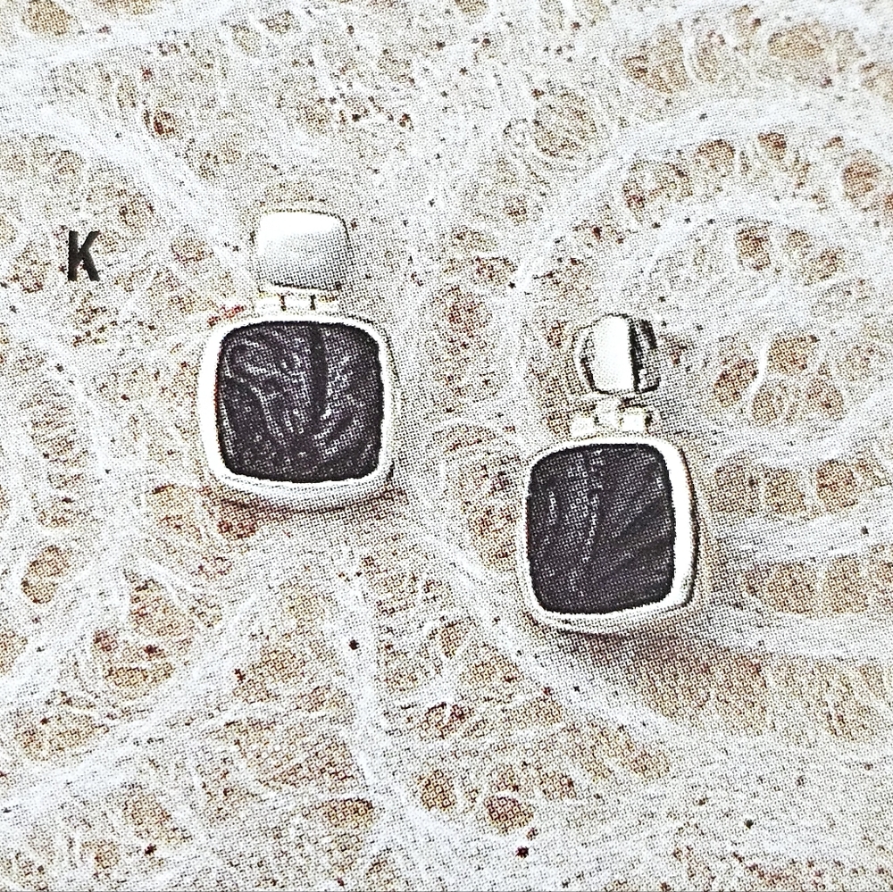 Silpada Rare Sterling Silver Peyote Bird Black Tooled Leather Earrings P1012